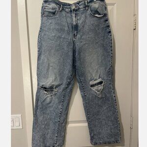 SO Women Size 16 35W High Rise Baggy Dad Denim Blue Jeans Distressed Zip Pocket